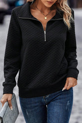 Half Zip Collar Solid Color Long Sleeve Sweatshirt